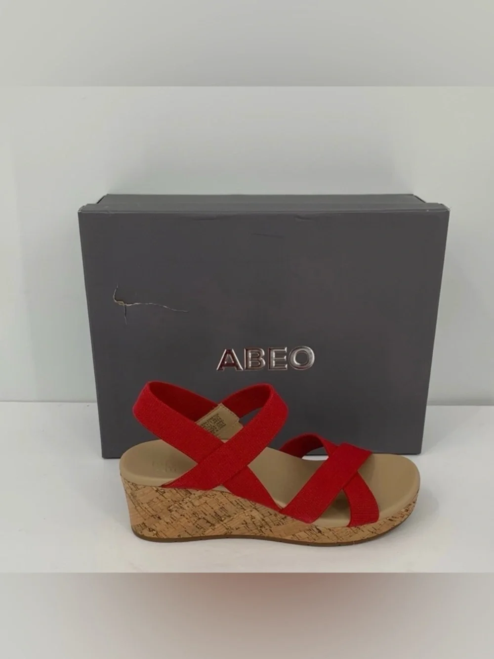 ABEO Riviera Stretch platform wedge espadrille sandal shoe red strappy new 7.5